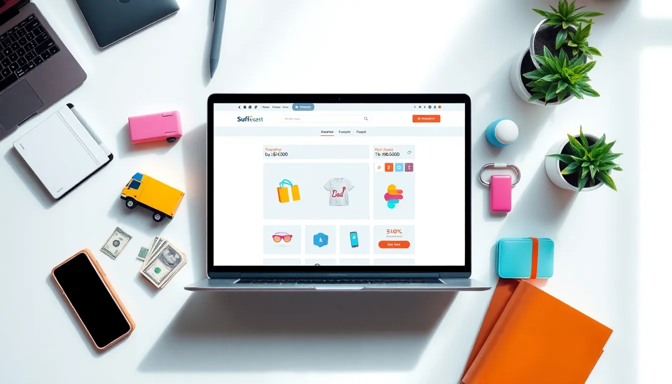 entrepreneur working on laptop setting up online store business model