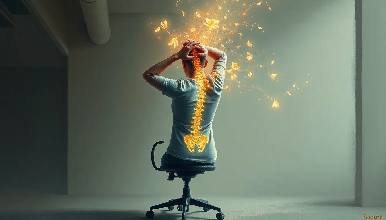 Office worker performing desk stretches at their workstation