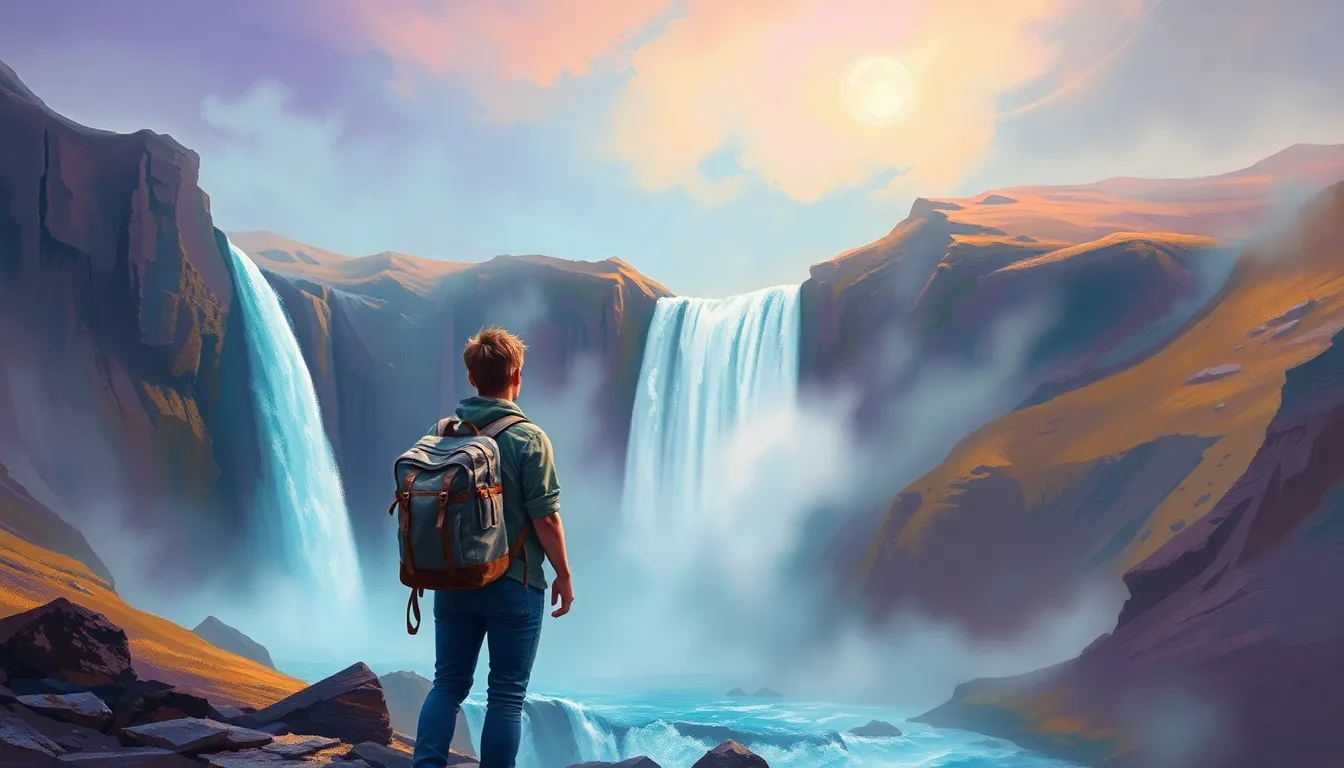 Dramatic Icelandic waterfall and landscape perfect for budget travelers