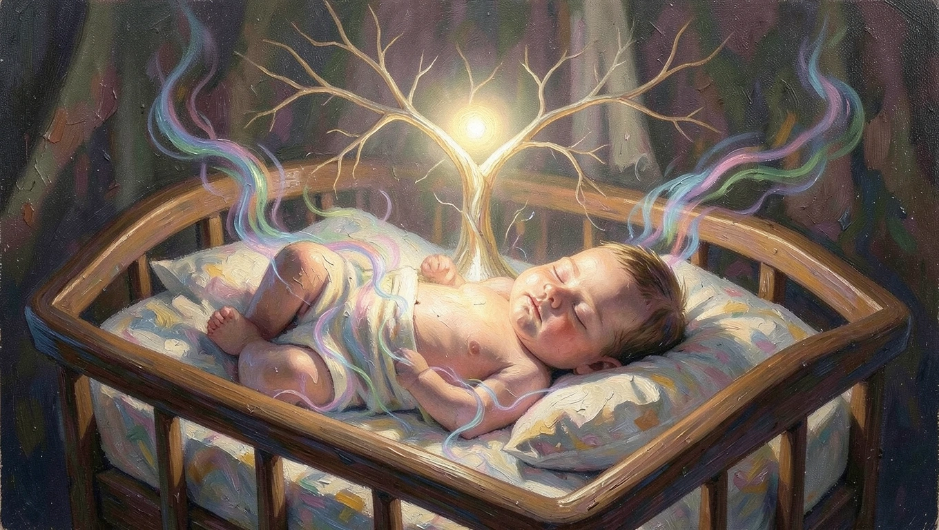 peaceful newborn baby sleeping soundly in first weeks of life
